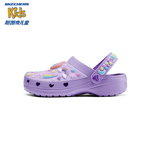 Skechers斯凯奇商场同款女童休闲一脚蹬洞洞鞋夏季新款闪灯凉拖鞋308406L 薰衣草色/多彩色/LVMT 33.5