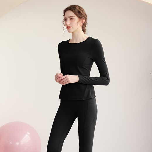 Sporn Yoga Wear Women's Long Sleeve Autumn and Winter Sports Suit with Breast Pad for Fat MM Fitness Clothes Loose Large Size Pilates Fitness Clothes Pickle Green Top (with Breast Pad) + Iron Gray Trousers XL 120-140Jin Jin is equal to 0.5 kg