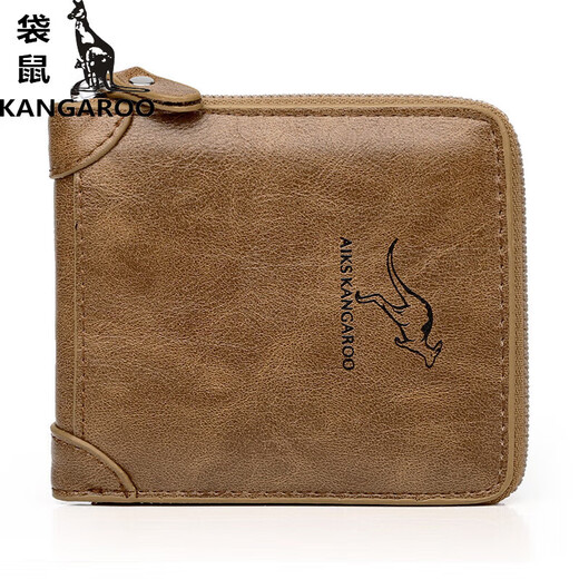 袋鼠（KANGAROO）男士钱包短款防盗刷卡包防磁钱包男士钱夹票夹卡包 黑色