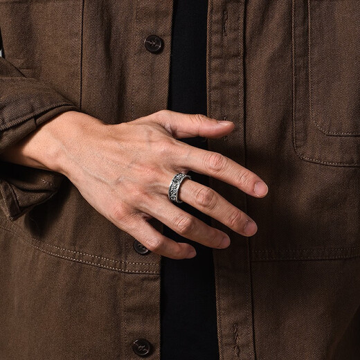 IDEAGEMER925 silver thorns cross ring men's personality retro niche design handsome and versatile boys' ring trend thorns cross ring No. 22