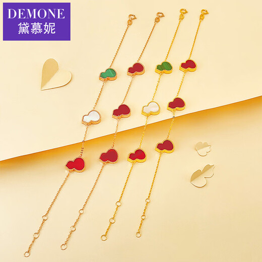DEMONE 18K gold bracelet for women, color gold rose gold auspicious gourd bracelet, red agate national trend wife's Valentine's Day gift, red agate red 18K gold bracelet