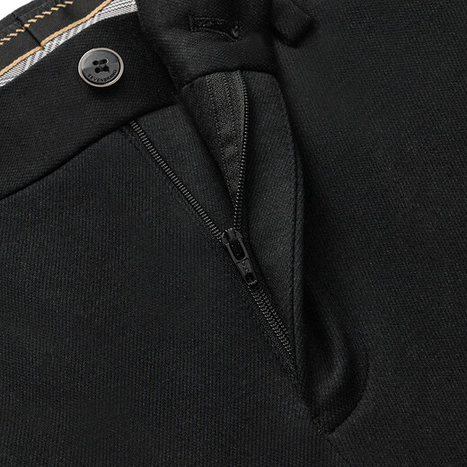 Qipai wool-containing men's casual trousers for men spring and summer thick double-sided brushed comfortable warm trousers black 35