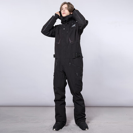 RAWRWAR新款连体滑雪服男女户外单双板防水保暖成人滑雪套装滑雪装备 724 黑色【男】 M