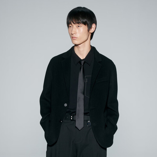 GXG男装  黑色简约宽松羊毛混纺双面呢短款外套男士 23年冬季新款 黑色 L