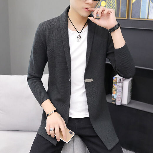 Wanpai Mo spring and autumn mid-length sweater men's cardigan jacket slim sweater top autumn sweater trendy men's clothing K20 black 3XL 145-160Jin [Jin equals 0.5 kg] wear