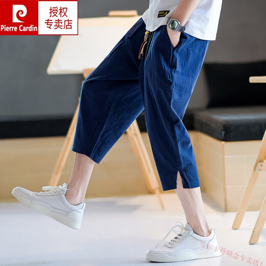 Pier Cardin Ice Silk Pantalon recadré Summer Summer Linen Shorts en lin de style chinois Pantalon de coton en vrac à maigre