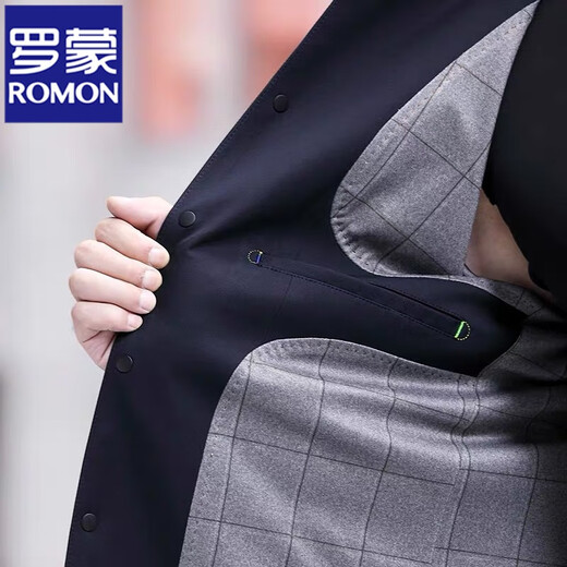 罗蒙（ROMON）中青年男士行政夹克春秋季商务休闲爸爸装翻领无痕上衣外套男 蓝色 180/XL