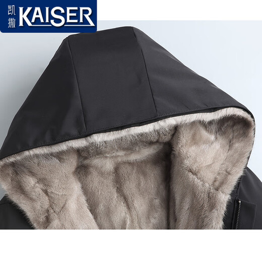 凯撒（KAISER）银蓝水貂内胆派克服男貂皮大衣连帽尼克服整貂皮草风衣干部外套冬 黑色银蓝（袖子加水貂） 180/2XL 适合体重145-160斤