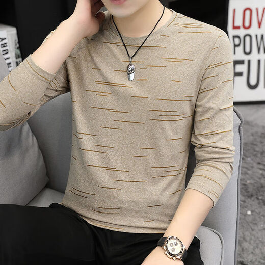 
Taranto base shirt for men's autumn and winter inner wear fashionable 2023 new Chinese style long-sleeved T-shirt for men's spring and autumn ice silk cotton round neck trendy white horizontal lines round neck long sleeves 1518 M 80-Jin [Jin equals 0.5 kg] wear