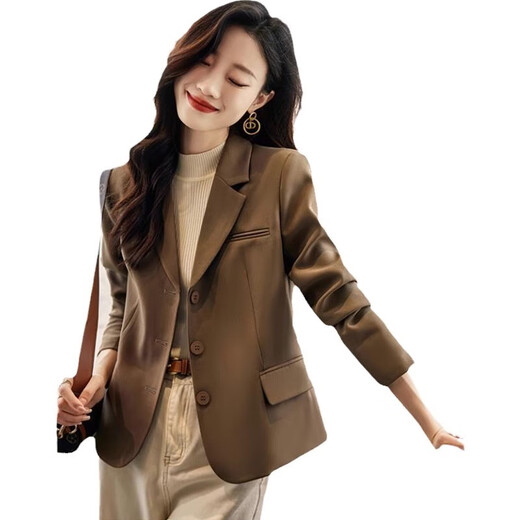 Punizi brown small suit jacket for women in spring and autumn 2025 new casual high-end small slim short temperament suit 689#green three-pin suit 2XL