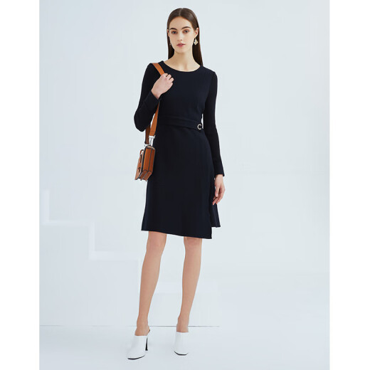 EITIE autumn new style shopping mall with the same fashion temperament commuting simple waist slimming long-sleeved A-line dress 6407117 blue 3136/S/155-80A