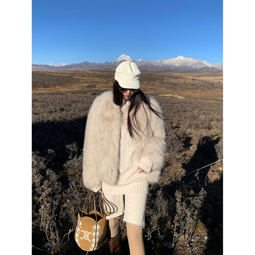 Fu Zhien Creed Flowers Finland Импорт Fox Fur Elegant Light Moung Sense Cround Sheam Sheam для женщин темно -серый зеленый