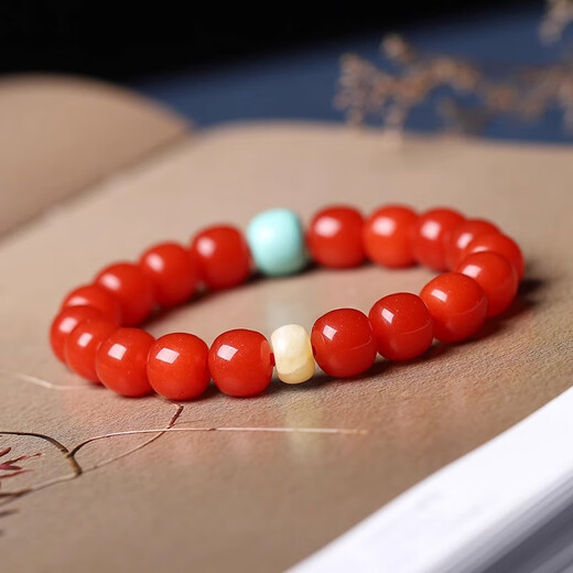 Fan Jialun Nan Red Bracelet for Women Liangshan Sichuan Material Agate Accessories Beeswax Turquoise Beaded Cherry Red Bracelet for Men and Women Full Color Full Flesh Generous Style 10mm