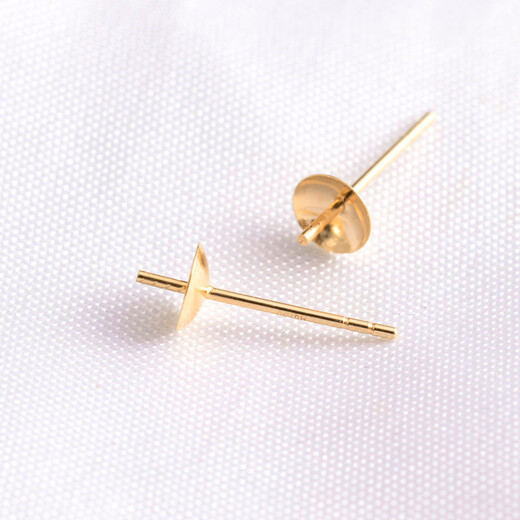 Yuanzu 18k gold earrings empty support pearl earring accessories Mabei universal earrings support ear needle diy accessories gold ear support No. 3 3.2mm glossy pair thickened solid-k yellow