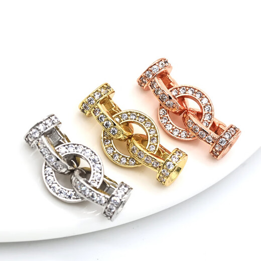 Fat Donglai's same style 18k pearl necklace buckle head covered with gold and diamond round buckle bracelet buckle diy handmade beading connection yellow l gold 1 piece