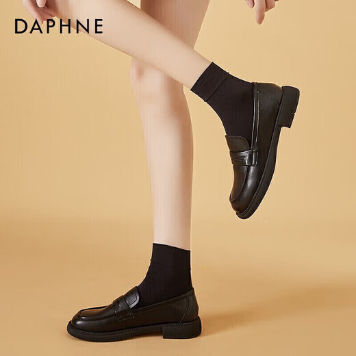 Daphne single shoes women's leather small leather shoes new versatile flat loafers one-leg women's shoes 422104579 black 38