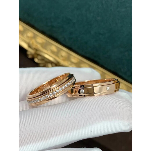 Fat Donglai's same 18K rotatable ring, rose gold, platinum and diamonds, double circle full of stars for couples, a pair of rose gold - full diamonds + seven diamonds, 4.8mm, US size 10