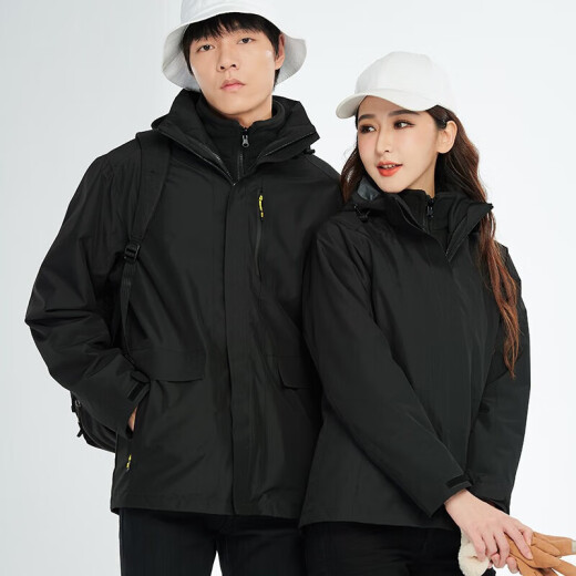 BRELRMON韩版冲锋衣女男防风户外防寒三合一保暖可拆卸滑雪登山服夹克外套 HS12805曜石黑-男 S
