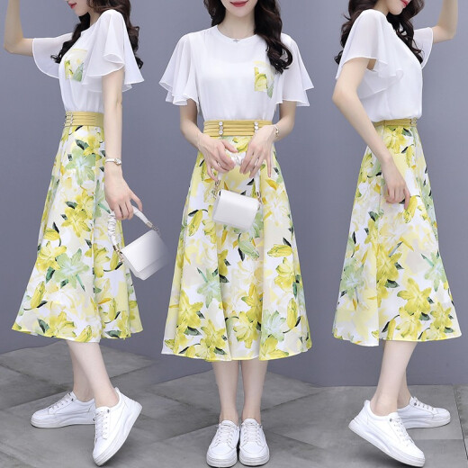 Vestido de gasa de verano de falda pura 2023 Summer Nuevo temperamento de ropa para mujeres Tendencia de la cintura para la cintura delgada 9767 Amarillo L