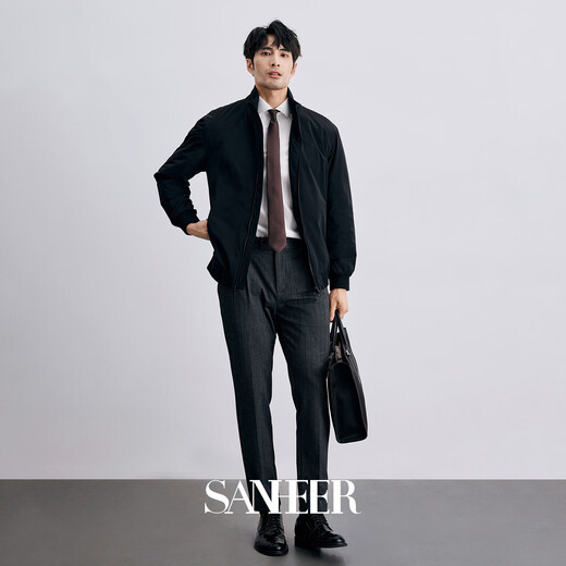 SANHEER Business Gentleman Super Soft Technology Insulation Cotton Filling Warm Men's Lapel Lightweight Cotton Jacket DAC095 Green Gray L /50