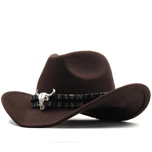 ESQTJF 2023 Western Cowboy Hat Horn Horn Jazz Jazz Topper Men and Women's National Style Felt Hat Hat à larges bords 09 Café M (56-58 cm)