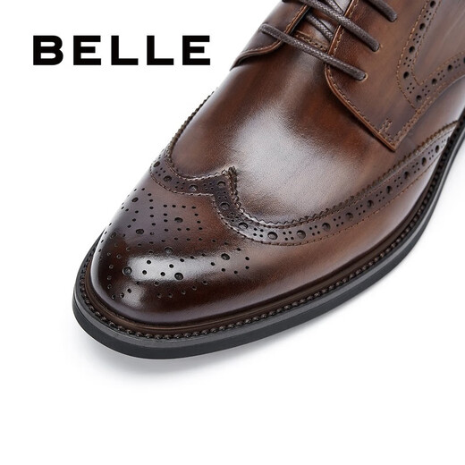 Belle business leather shoes men's formal shoes cowhide inner height brogue wedding shoes large size 89183AM9 brown-classic 42 (260mm)