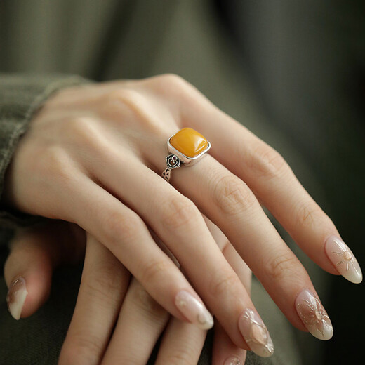 BOIGO925 silver beeswax distressed Thai silver square ring new Chinese style national style retro distressed ring gift for girls