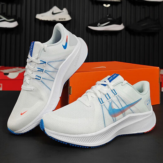 Nike (NIKE) official website official men's shoes and sneakers 25 spring QUEST 5 lightweight shock-absorbing and breathable casual shoes running shoes men DA1105-101/white, blue and red/ QUEST 4 40.5