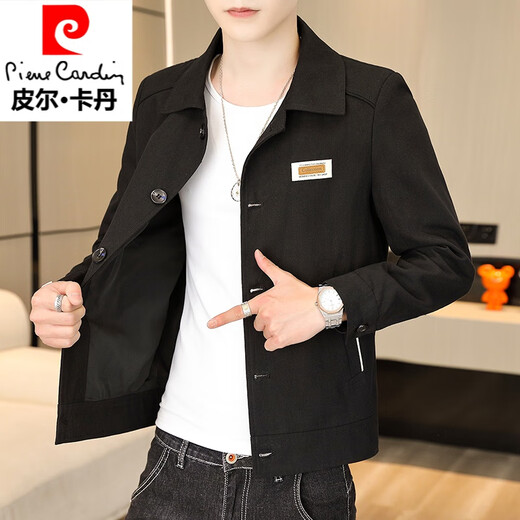 Pierre Cardin Lapel Casual Jacket Men's Jacket 2025 Spring and Autumn New Trendy Handsome Youth Workwear Jacket Men's White XL 120-135Jin Jin is equal to 0.5 kg