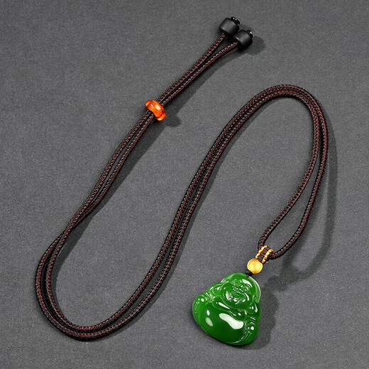 Phoenix Jewelry Hetian Jade Maitreya Buddha Pendant Black Jasper Buddha Natural Jade Women's Necklace Birthday Gift