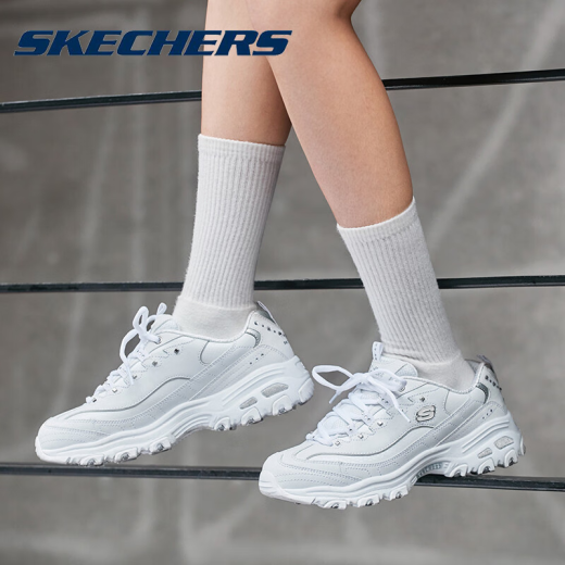 Skechers Women's Shoes Spring New Dad Shoes Estudiantes Versátiles 2024 Nuevos zapatos blancos informales de suela gruesa Blanco/plata 11979-WSL 35