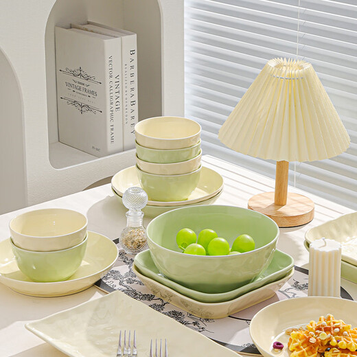 Persson bowls, plates and tableware set, cream-style household small fresh set, high-looking bowls, plates, chopsticks and tableware set, 9-piece set