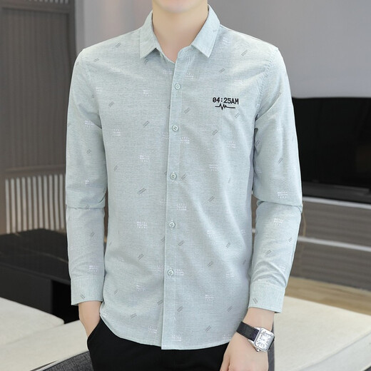 NUOMAO Camisa NUEVA Manga larga para hombres Slim y Evergrande Men's Shirt Fashion Casual Top Men 761 Green 170/L (105-125Jin [Jin equivale a 0.5 kg])
