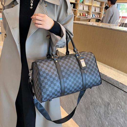 Xuanyan travel bag for men and women large capacity short-distance travel business trip luggage bag trendy black plaid handbag shoulder bag plaid hand luggage bag [black plaid large size]