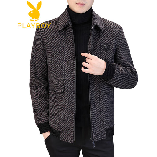 Veste Playboy (Playboy) pour homme d'automne et d'hiver en laine de laine hivernale Nouveau revers court haut de gamme haut de gamme Veste décontractée chaude et épaissie. Gray H856 XL125-145Jin [Jin est égal à 0,5 kg]