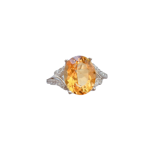 Yan's sterling silver inlaid natural citrine ring for women with adjustable buckle, fashionable, sweet, Japanese and Korean yellow gemstones with certificate 6 8 (rose gold)