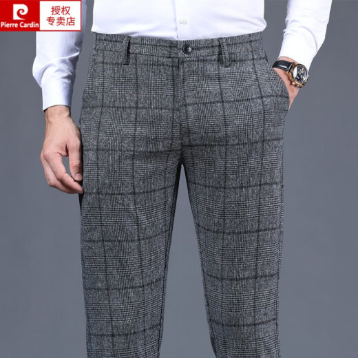 Pier Cardin Houndstooth Summer delgado Pantalones casuales de hombres rectos