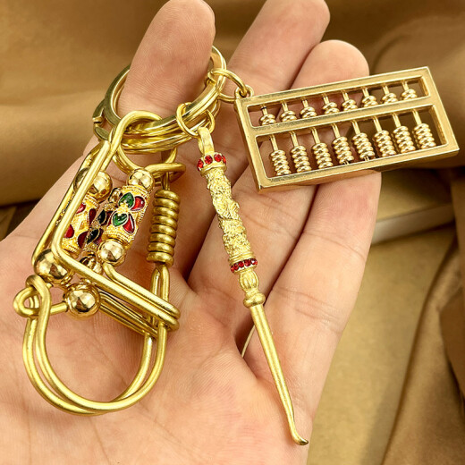 Creative brass keychain handmade bird car keychain ring personalized ear spoon pendant for men and women high-end gifts for bird keychain + primary color ear spoon with diamond + primary color cabbage