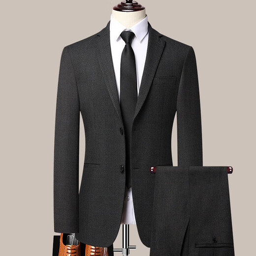 Chalides light luxury high-end wool suit suit men's Korean version slim fit two-piece suit wedding business formal work clothes jacket men 2386 gray stripes two buttons without splits L 175/50 size recommended 135-145 Jin Jin equals 0.5 kg