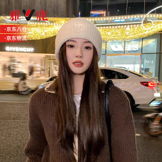 Yalu Bonnet tricoté Beige pour Femme, Chapeau d'hiver à Petits Poils, Chapeau en Laine à Grosse tête, Protection des Oreilles d'automne et d'hiver, Chapeau Chaud et Froid Mignon