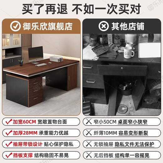 Yulexin office desk and chair combination computer table simple office staff conference table home desk 28MM countertop dark walnut color 140*60CM affordable self-installation