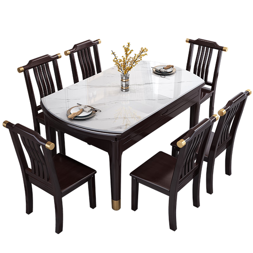 Mesa de comedor de la losa de roca de madera sólida Fanyi Combinación de silla NUEVO Apartamento de apartamento pequeño de estilo chino y mesa de comedor de doble propósito 681# 1.5M Mesa de comedor One Table 10 Sillas Slab Rock Slab