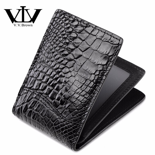 V.V.Brown Men's Business Card Case Driver's License Bag Crocodile Pickup Bag Card Holder Genuine Leather Unisex ID Bag Black