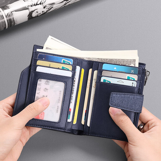 WILLIAMPOLO Emperor Paul Short Canvas Wallet Men's Korean Style Personalized Youth Creative Card Wallet Ultra-Thin Driver's License Wallet Blue