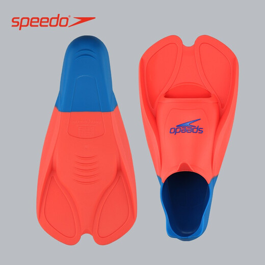 speedo脚蹼专业游泳训练装备硅胶蹼状脚套 短款脚蹼 荧光橘/泳池蓝 标准码42-43