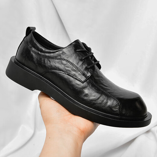 XO leather shoes men [cowhide] 2025 spring and summer men's shoes lace-up derby shoes men business formal casual shoes men black [hand-grabbed cowhide-four seasons] 6621 42