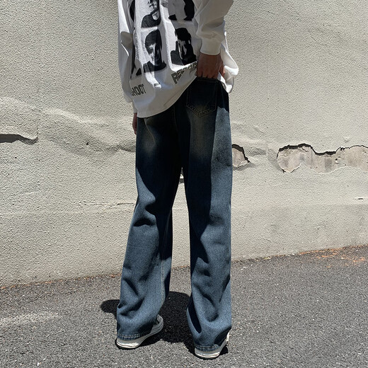 Black Box White Jeans Primavera y verano New American Retro Brand Retro Brand High Street Lo suelto Diseño de nicho de nicho Pantalones directos DDD-675 Azul L