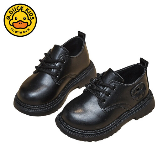 G.duck Little Yellow Duck Boys' Leather Shoes British Style 2024 Spring Soft Sole Children's Baby Shoes Korean Style Lace-Up Little Girls Leather Shoes Black 23