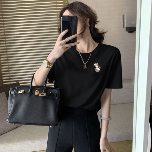 阿迪达斯 （adidas）NEO短袖女装夏季运动服时尚印花圆领衫休闲半袖上衣 IP3878黑色 S