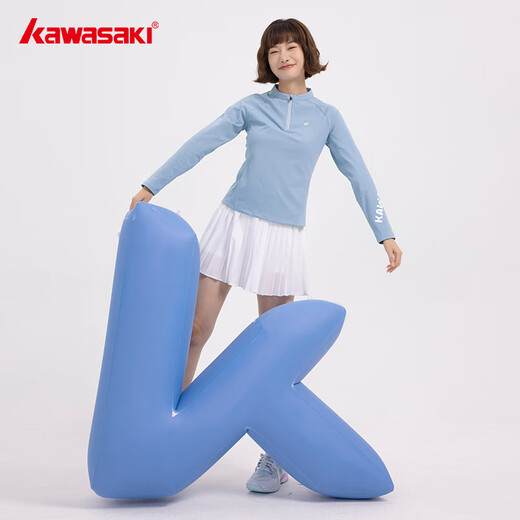 kawasaki川崎羽毛球服女款长袖运动训练服针织T恤A2435 云水蓝 XL